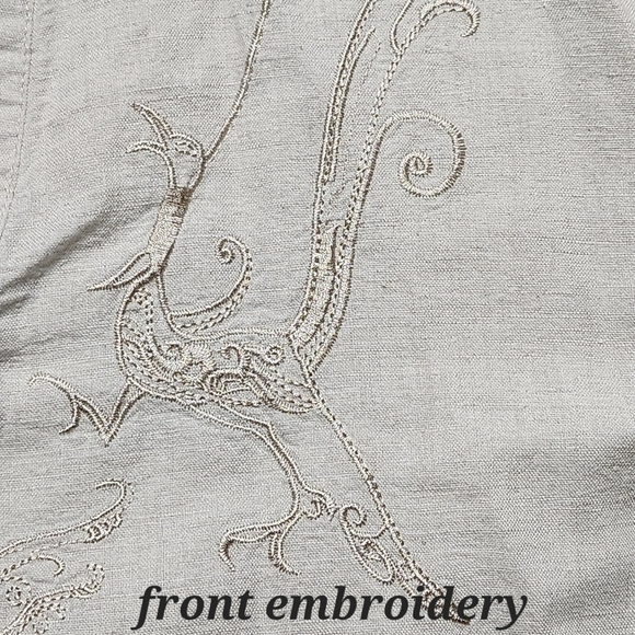 Linen blend Box shirt with embroidery Short sleeves cream color Size L UTCOCO - Picture 7 of 12